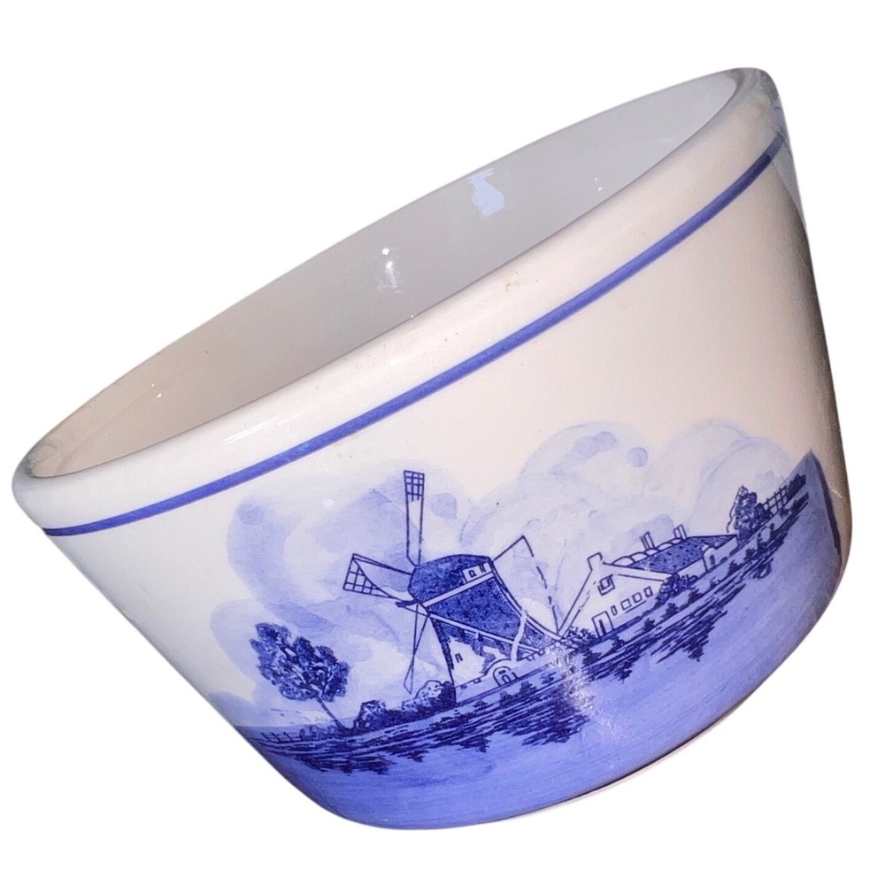 Vintage Blue White Windmill Sailboat Ceramic Bowl Dutch Scene Scenic Pottery